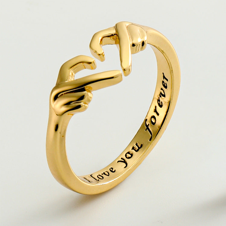 Romantic Heart Hand Hug Fashion Ring For Women Couple Jewelry.