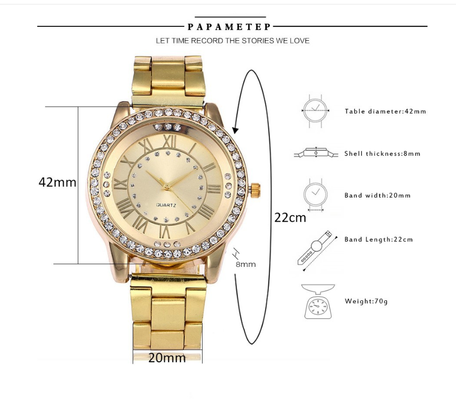 Vansvar Brand Rose Gold Watch Luxury Women Dress Rhinestone Quartz Watch Casual