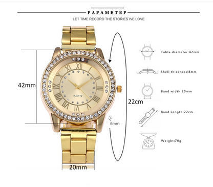 Vansvar Brand Rose Gold Watch Luxury Women Dress Rhinestone Quartz Watch Casual