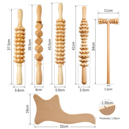 Wooden Massage Roller Suit Multifunctional Body Roller Reduce Cellulite Natural Massager