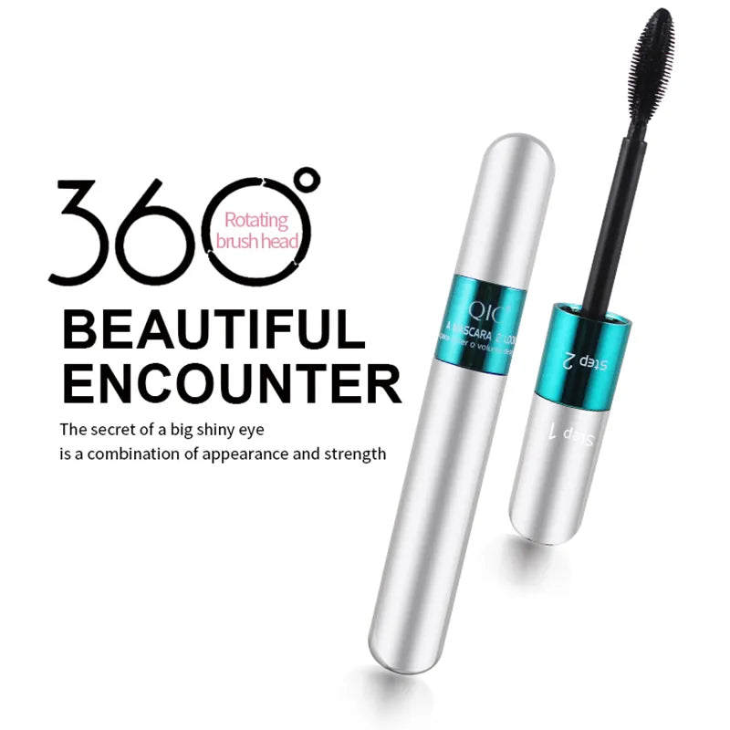 2 In 1 Eyelash 4D Lengthening Thick Black Mascara.