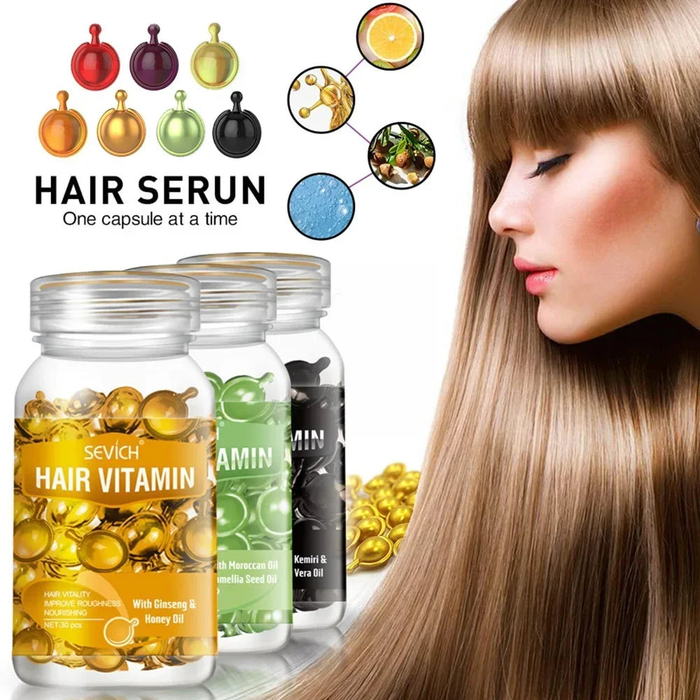 30pcs/bag Moroccan Hair Oil Smooth Silky Hair Vitamin Capsules Keratin Complex Oil.