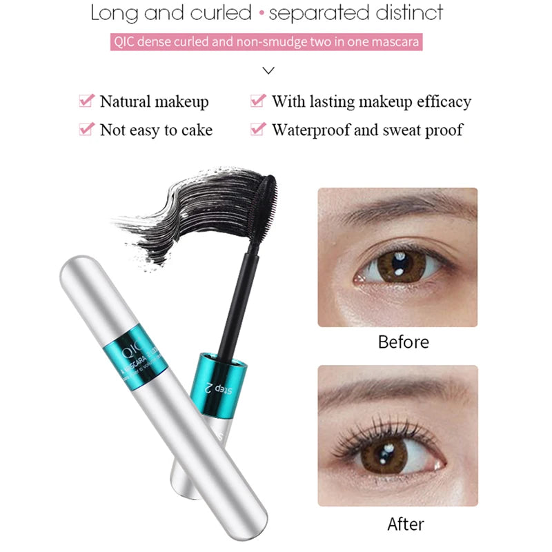 2 In 1 Eyelash 4D Lengthening Thick Black Mascara.