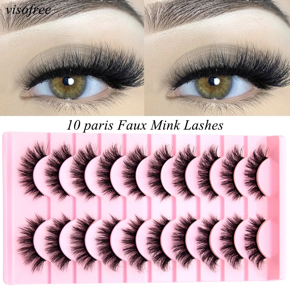 Visofree 3/10 Pairs Eyelashes Make Up Faux Mink Lashes Hand Made Eyelashes