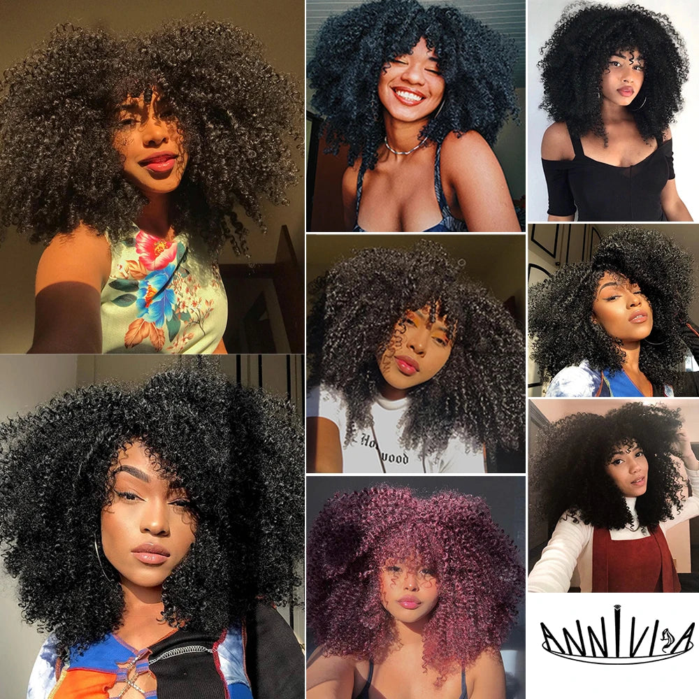 Curly Afro Wigs For Black Women Short Kinky Curly Wigs With Bangs