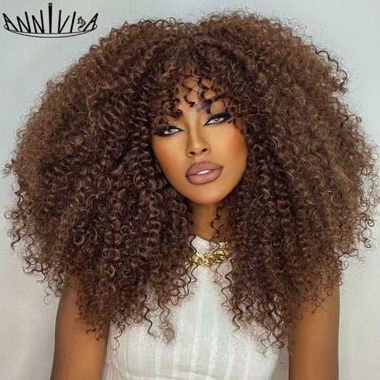 Curly Afro Wigs For Black Women Short Kinky Curly Wigs With Bangs