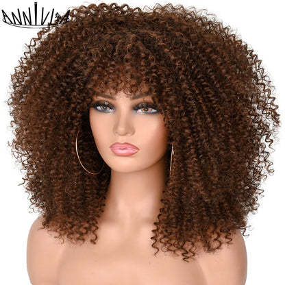 Curly Afro Wigs For Black Women Short Kinky Curly Wigs With Bangs