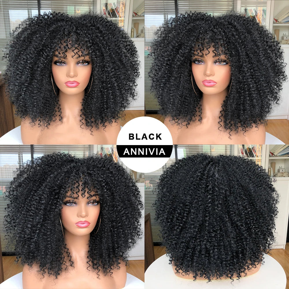 Curly Afro Wigs For Black Women Short Kinky Curly Wigs With Bangs