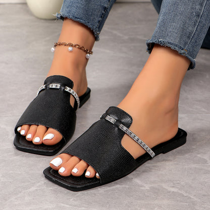 Fashion Rhinestone Strap Design Sandals Summer New Square Toe Low