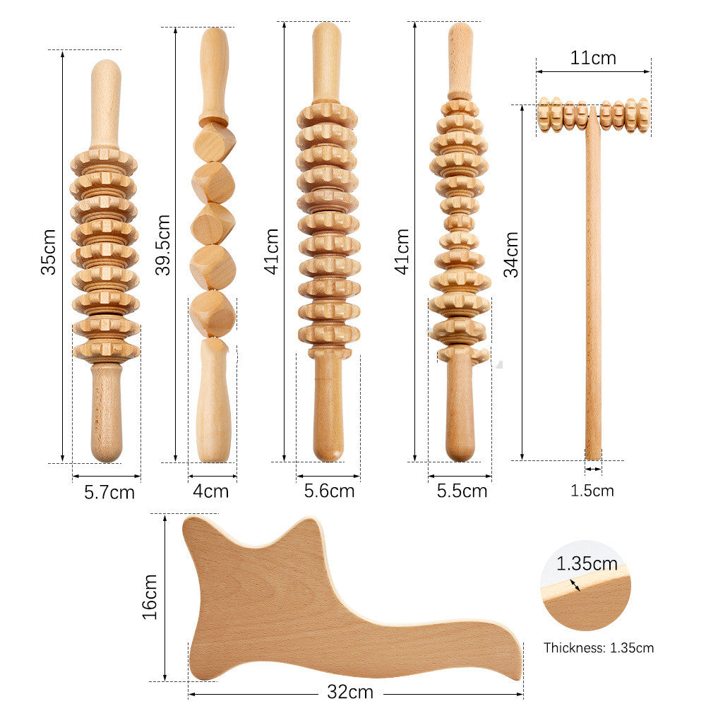 Wooden Massage Roller Suit Multifunctional Body Roller Reduce Cellulite Natural Massager