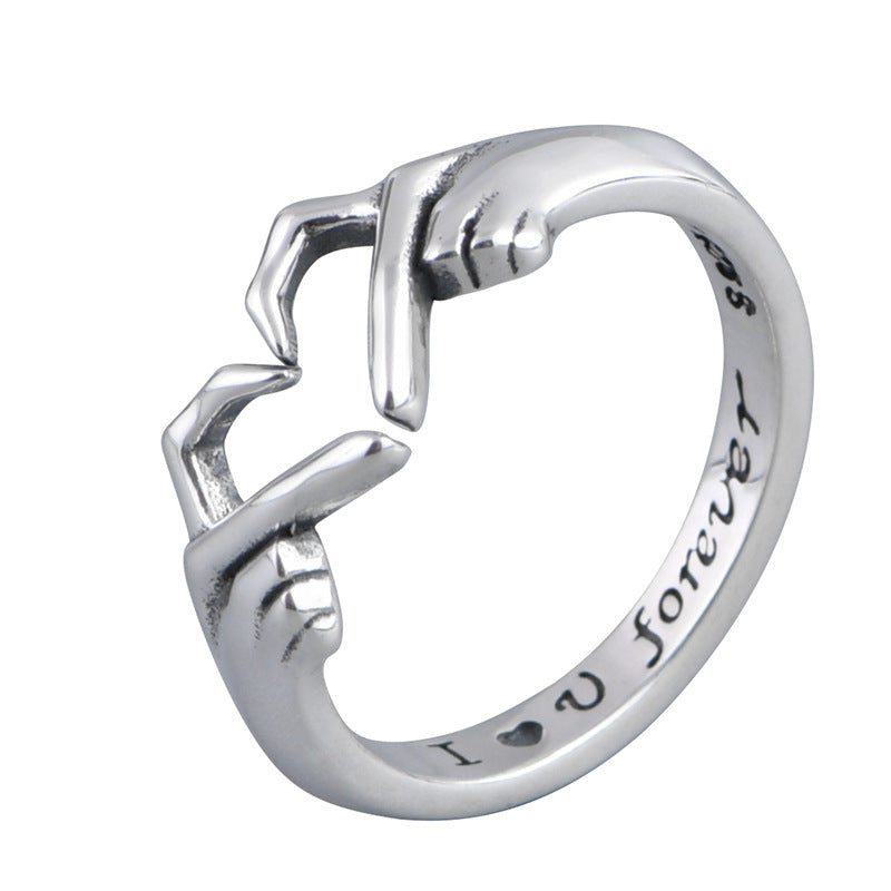 Romantic Heart Hand Hug Fashion Ring For Women Couple Jewelry.